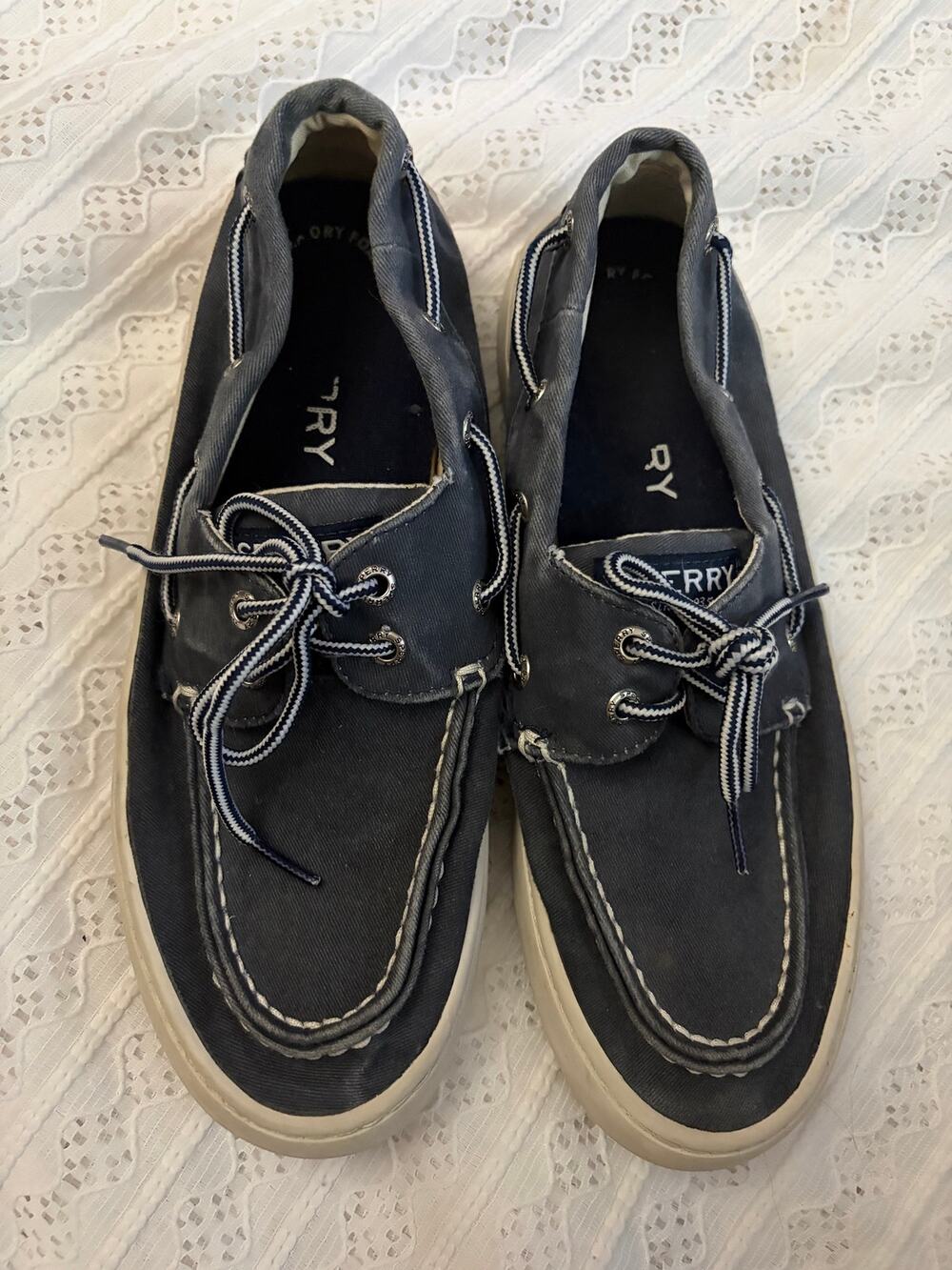 Sperry A/O 2-Eye Plush Boat Shoes Navy Canvas Men's 7.5M STS16681